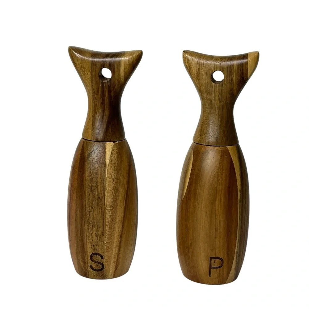 Acacia Wooden‎ Refillable Salt and Pepper Grinder Set With Tray